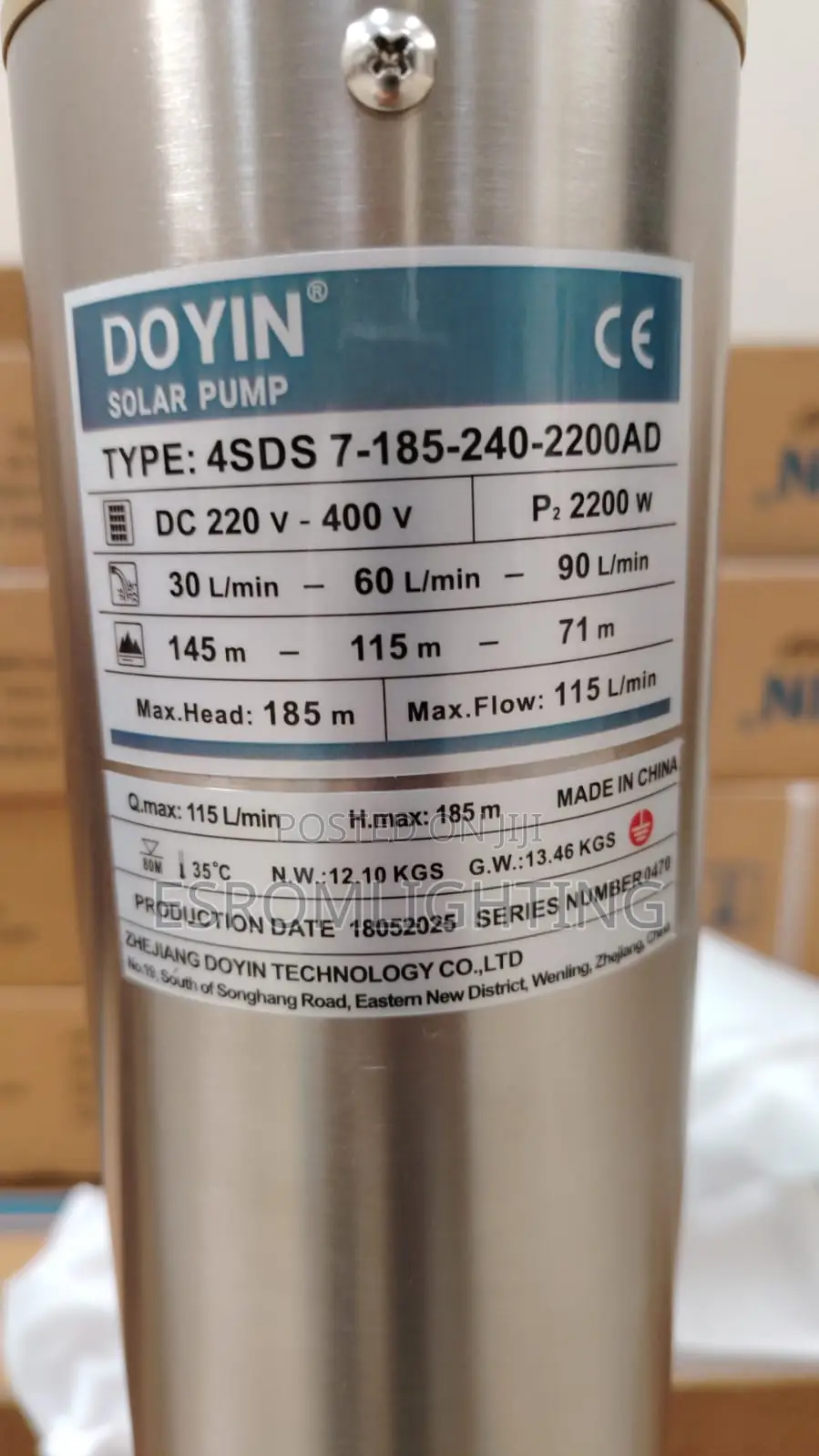 Doyin 2.2kw Solar Water Pump – Model 4sds7-185-240-2200ad -3hp
