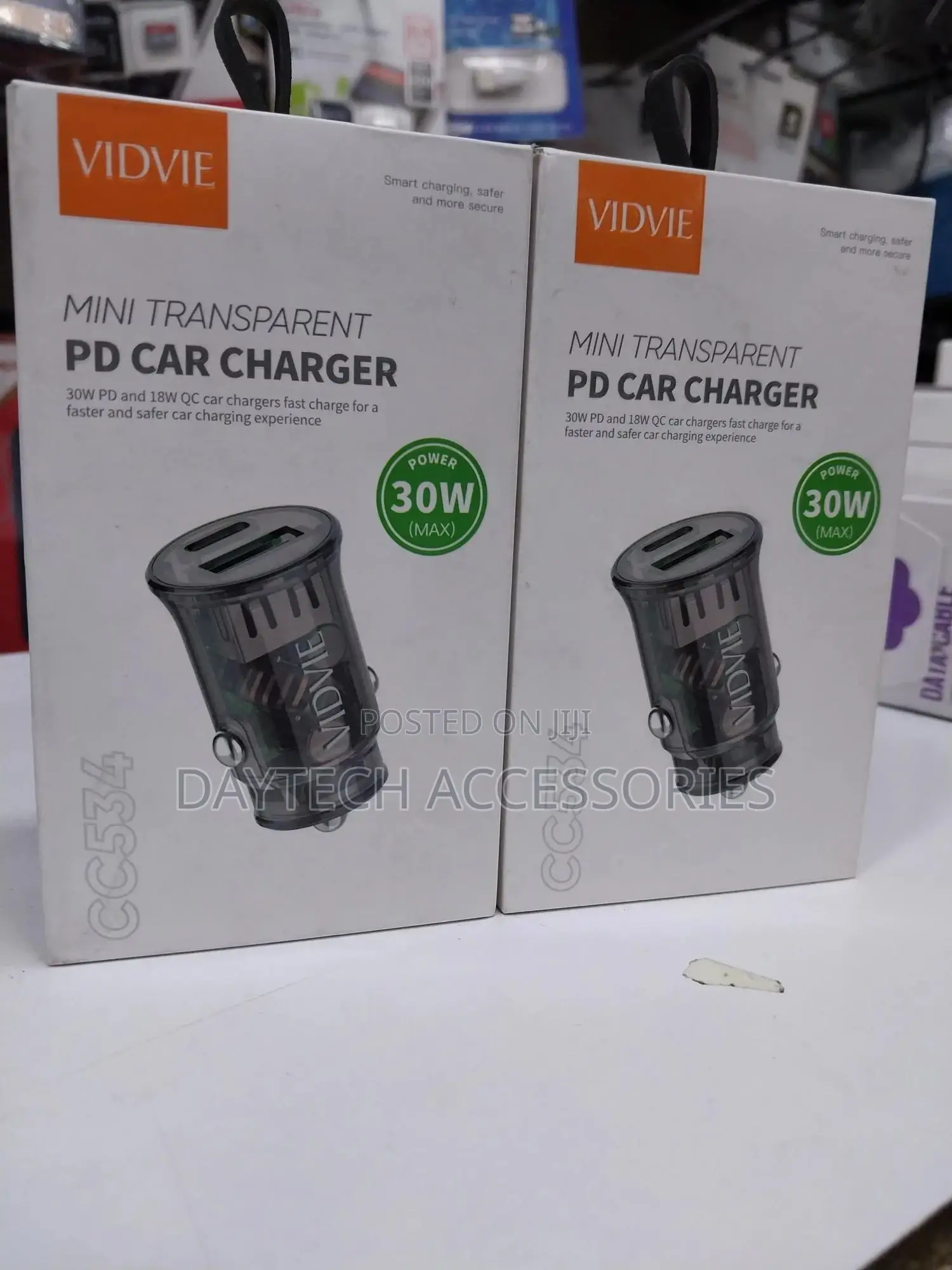 Vidvie Mini Transparent Type-C Pd 30 Watt + Usb-a 18 Watt Car Charger.
