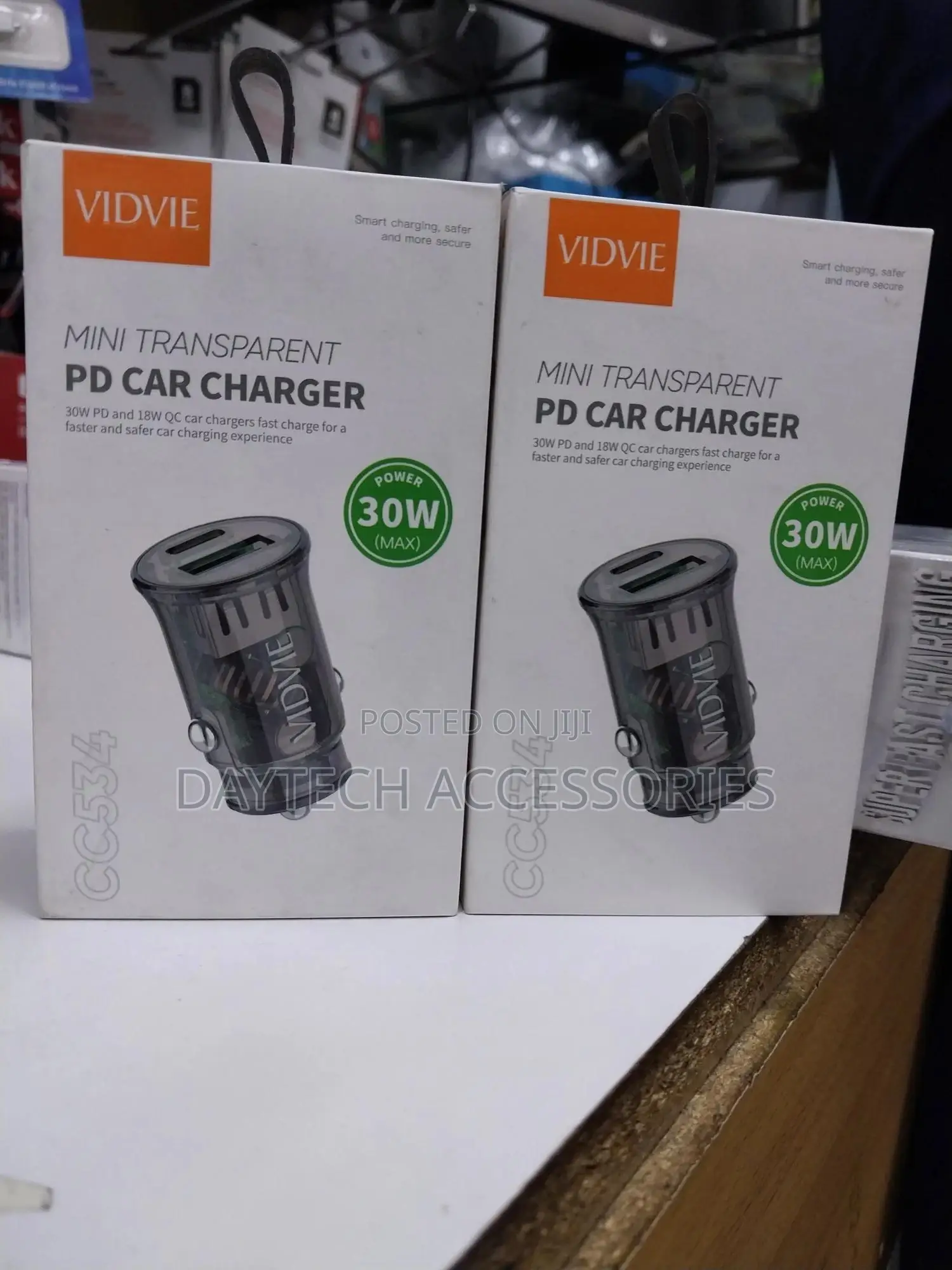 Vidvie Mini Transparent Type-C Pd 30 Watt + Usb-a 18 Watt Car Charger.