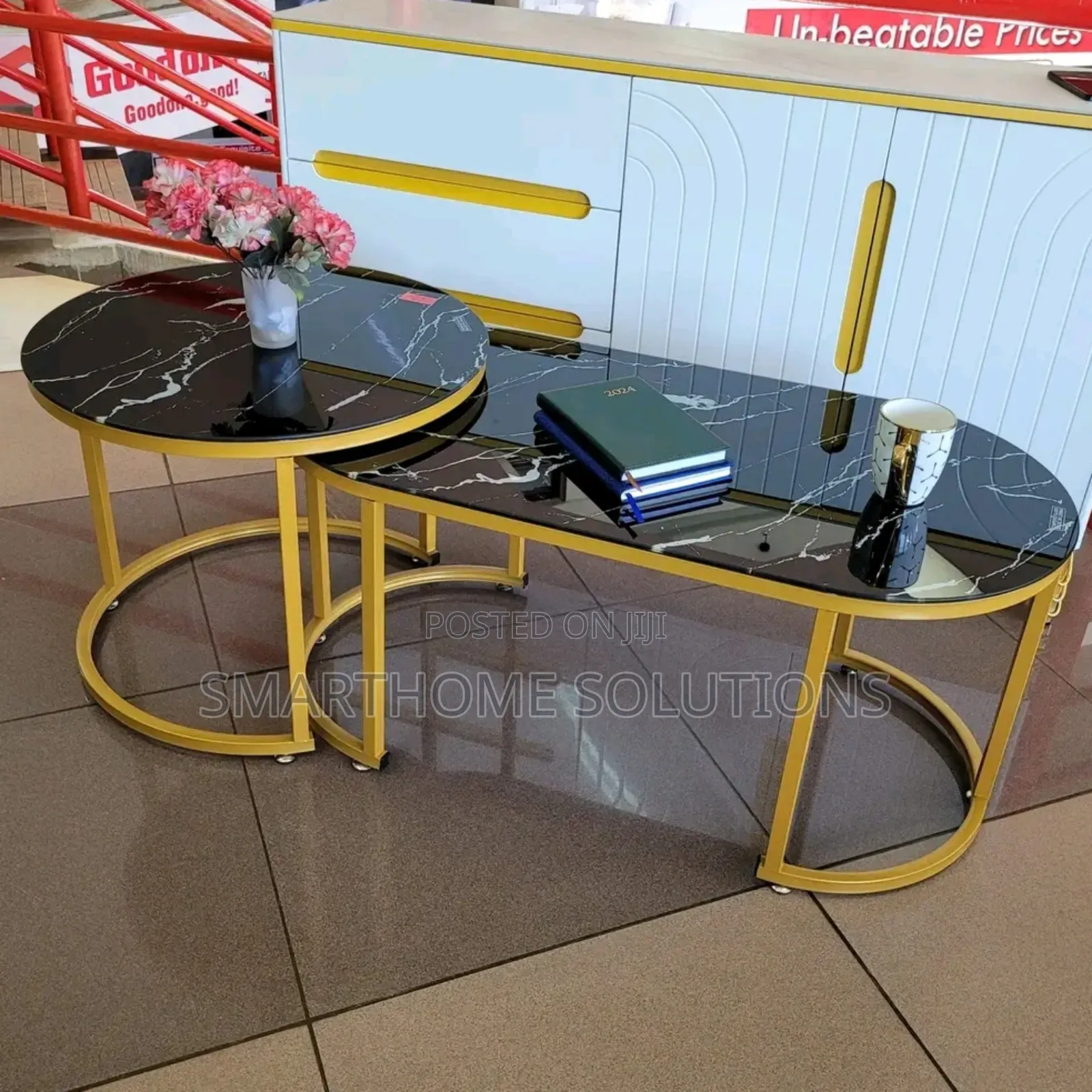 Home Table; Double Round Marble Coffee Table Set For Living Room