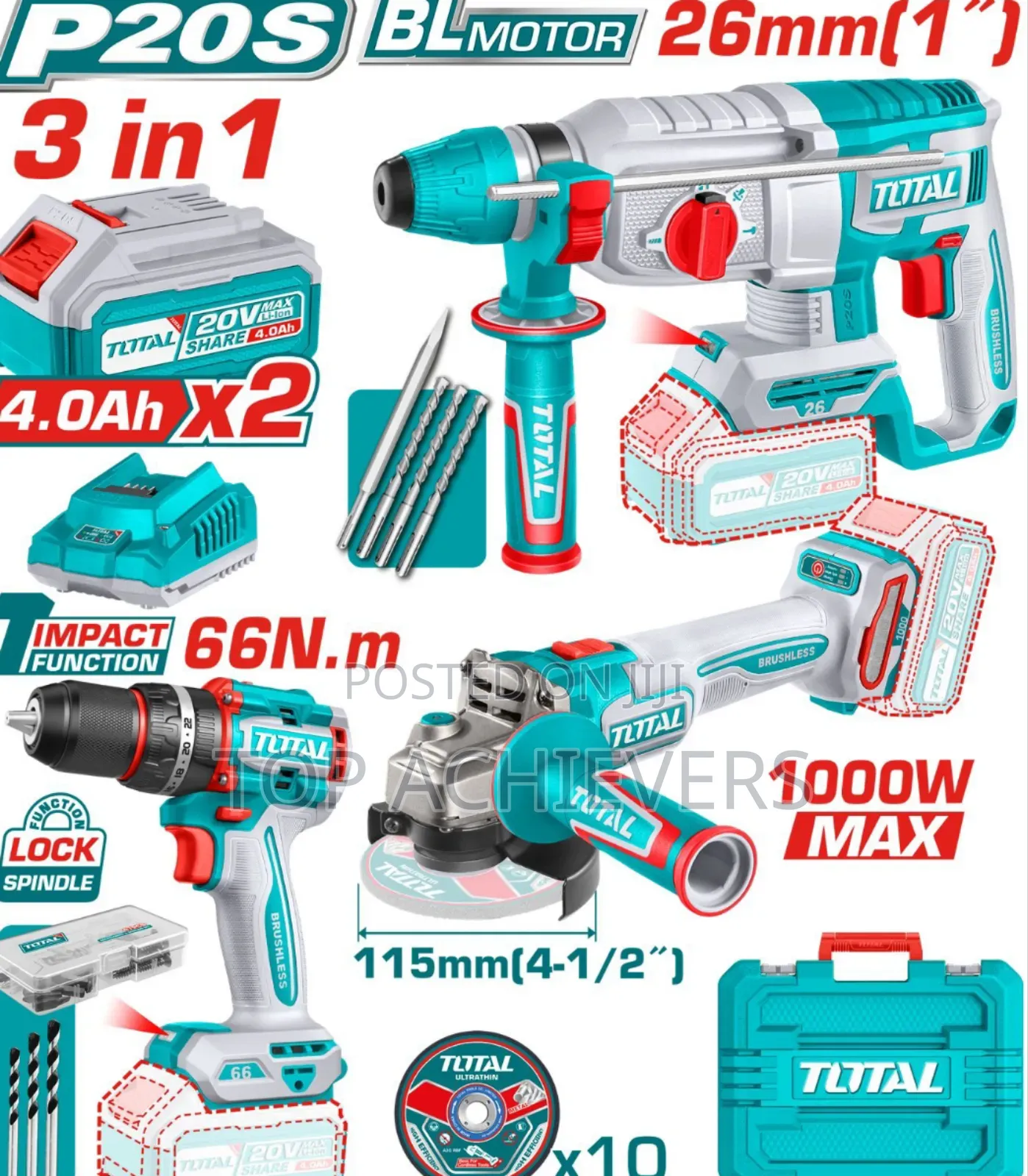 3in1 Cordless Tools Kit(Drill+Grinder+Rotary Hammer)