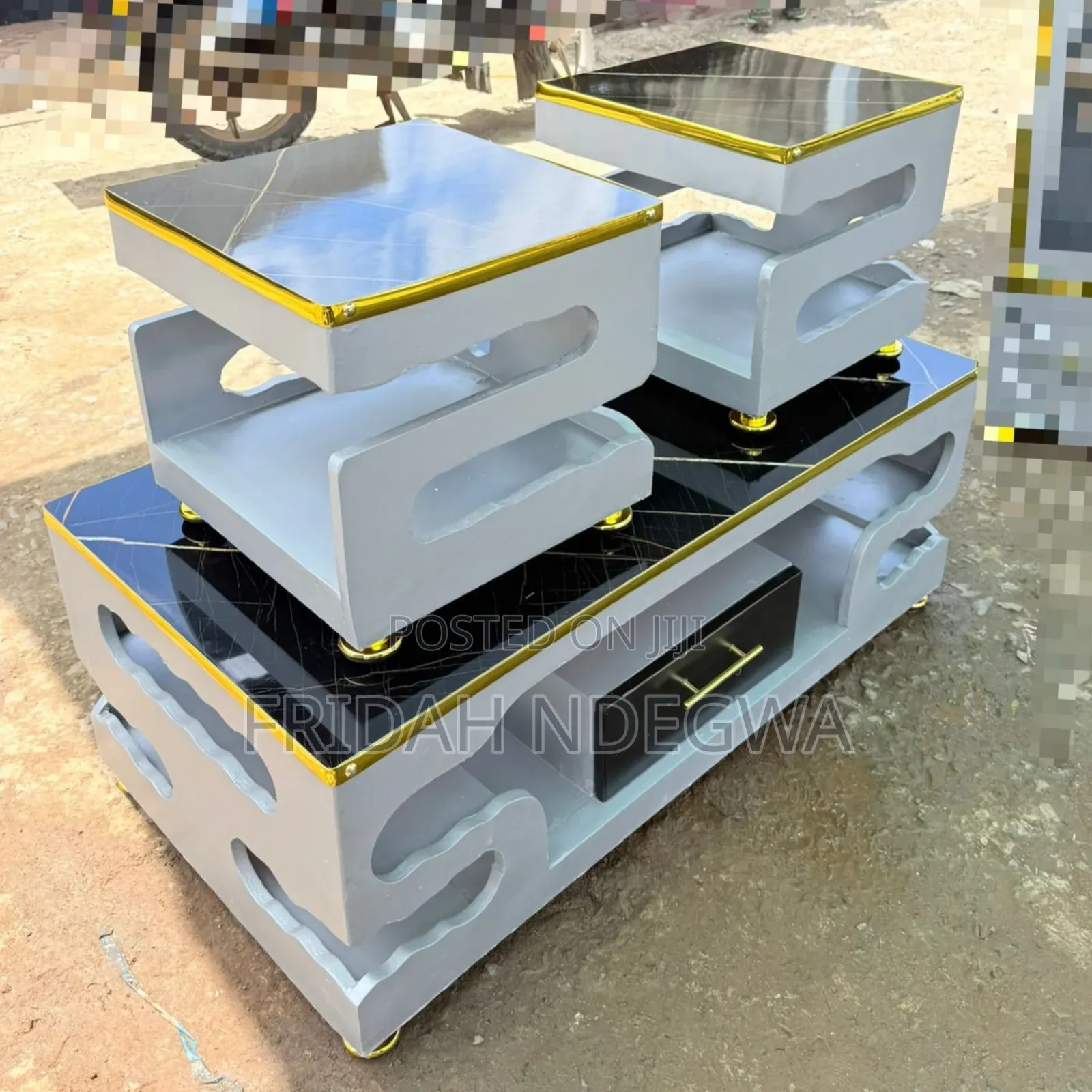 Modern Coffee Table With Glass/Marble Topping With 2 Stools