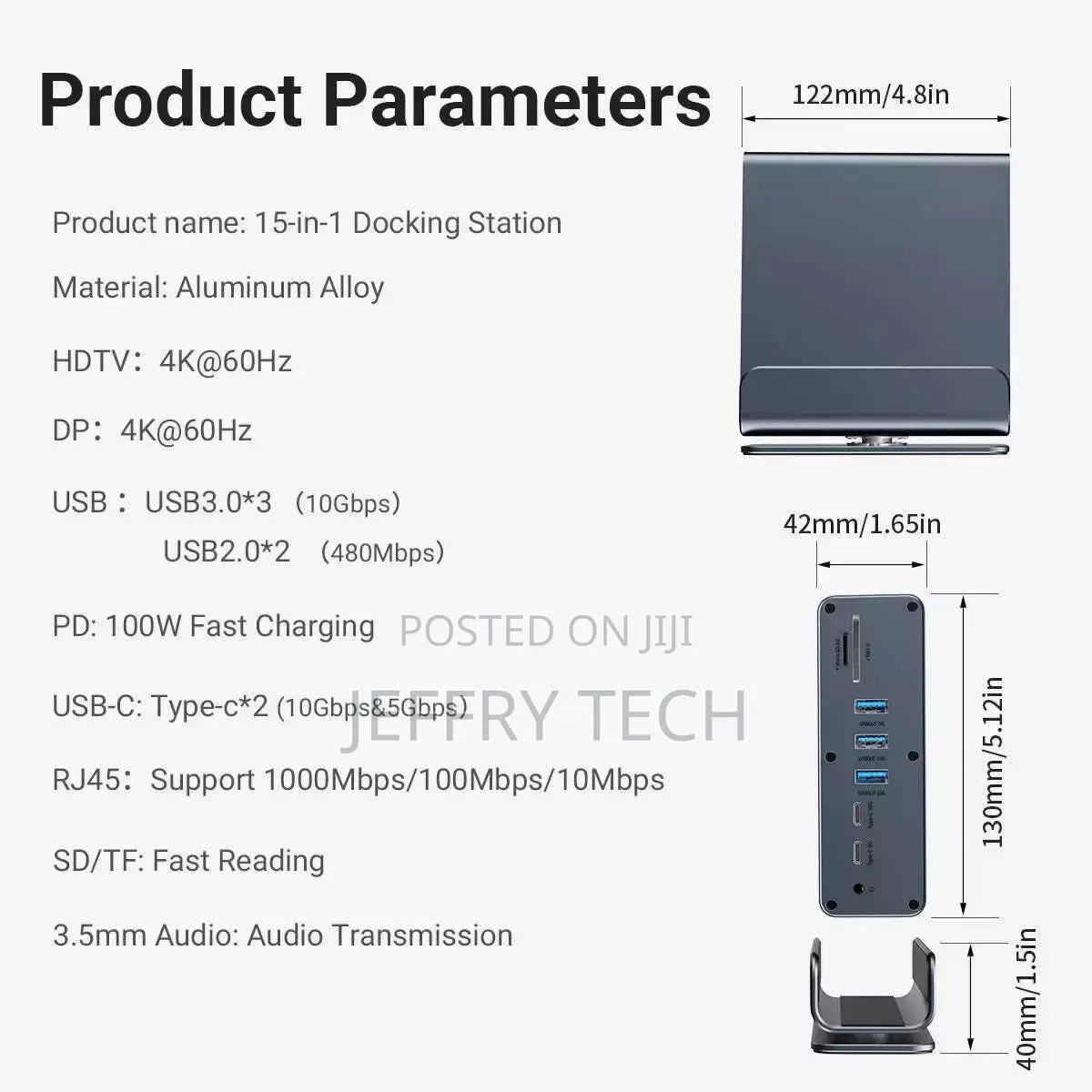 16 in 1 Usb-C Docking Station Hd Vertical Hub With Triple Monitor