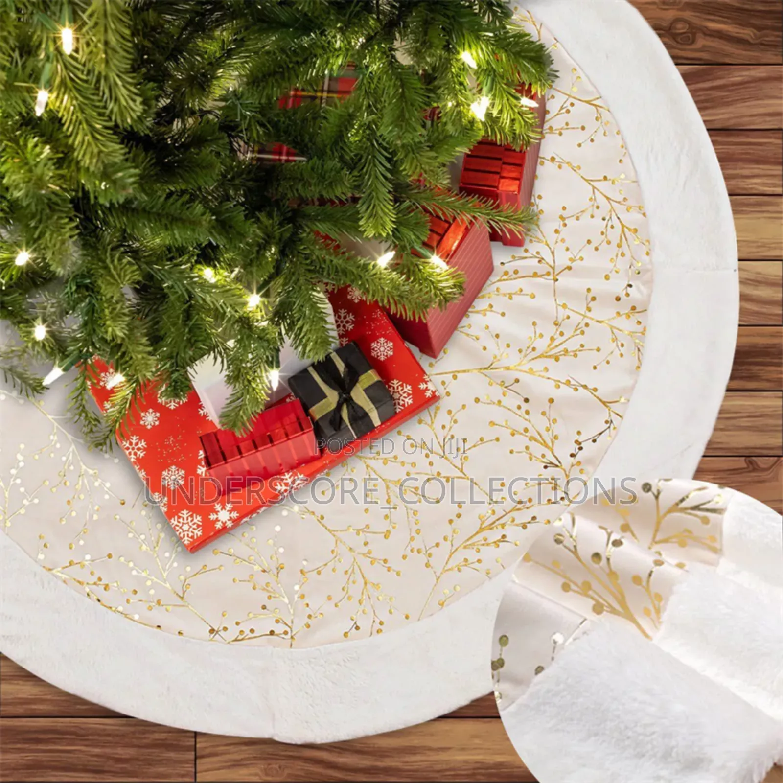 White/Gold Plush Carpet Xmas Tree Mat Christmas