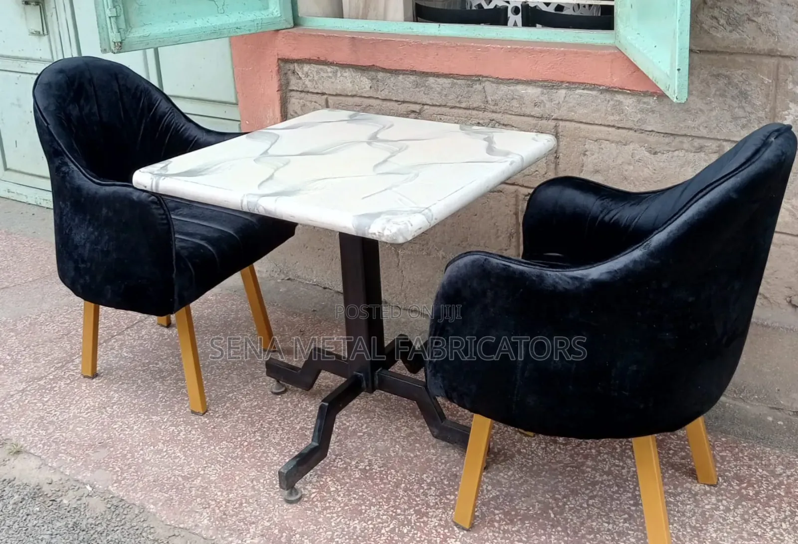 Restaurant Table Set, Mahogany Top and Velvety Accent Chairs