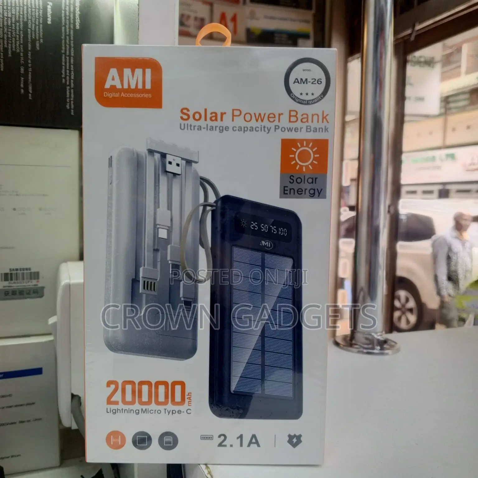 Ami Am-26 20000mah Solar Power Bank With Led Flashlight