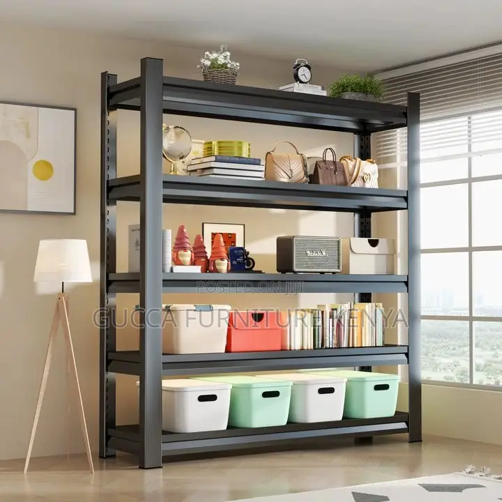 Black Steel 5-Tier Home Office Shelving Storage Rack