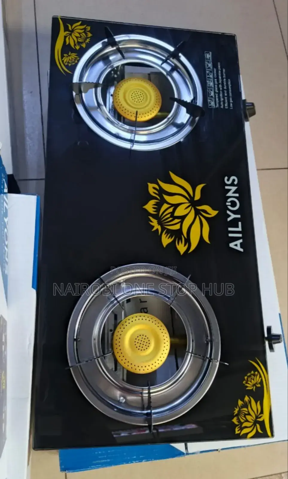 Ailyons 2-Burner Table Top Gas Cooker – Stylish Floral Design