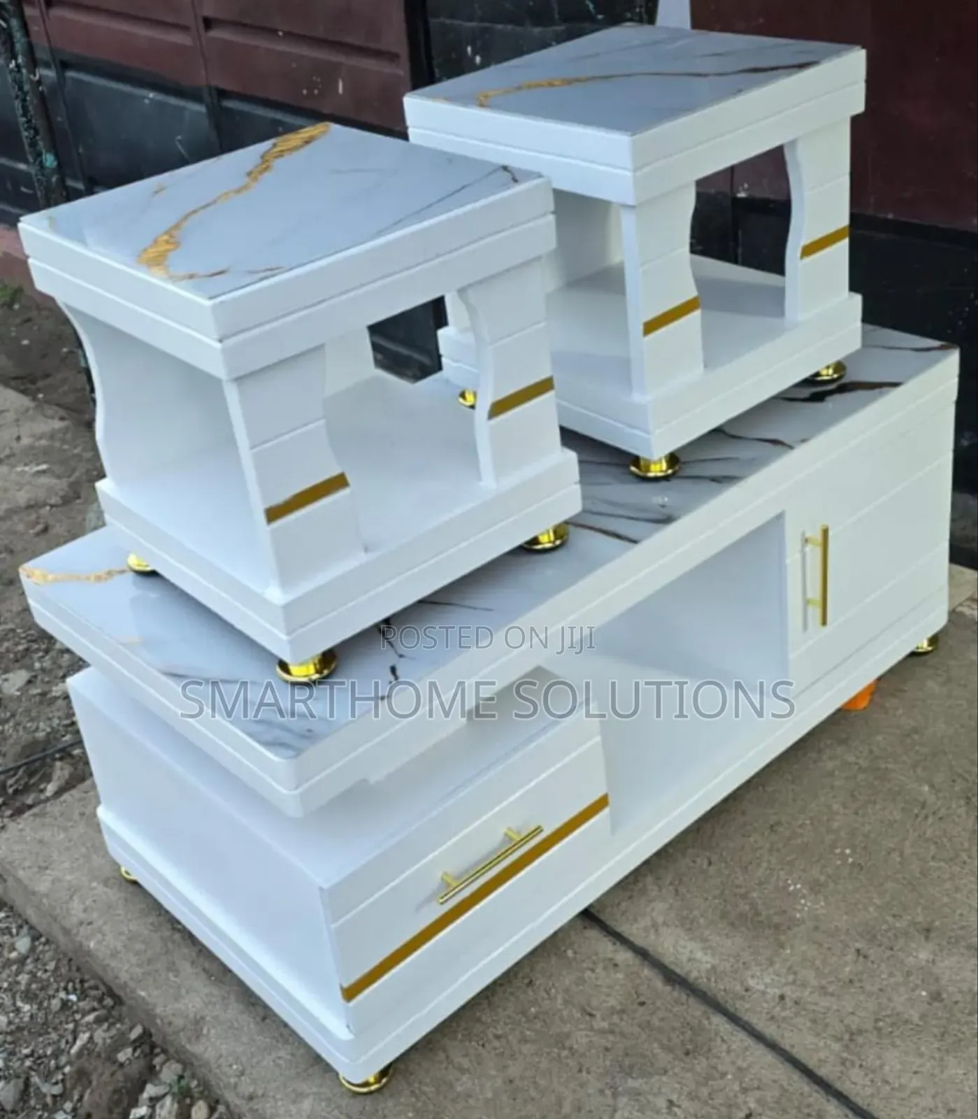 Coffee Table With Glass/Marble Topping With 2 Stool