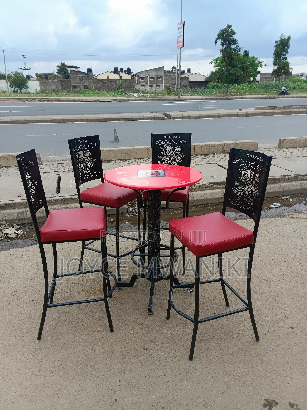 High Bar Chairs and Table, With Coated Frame, Red and Black 