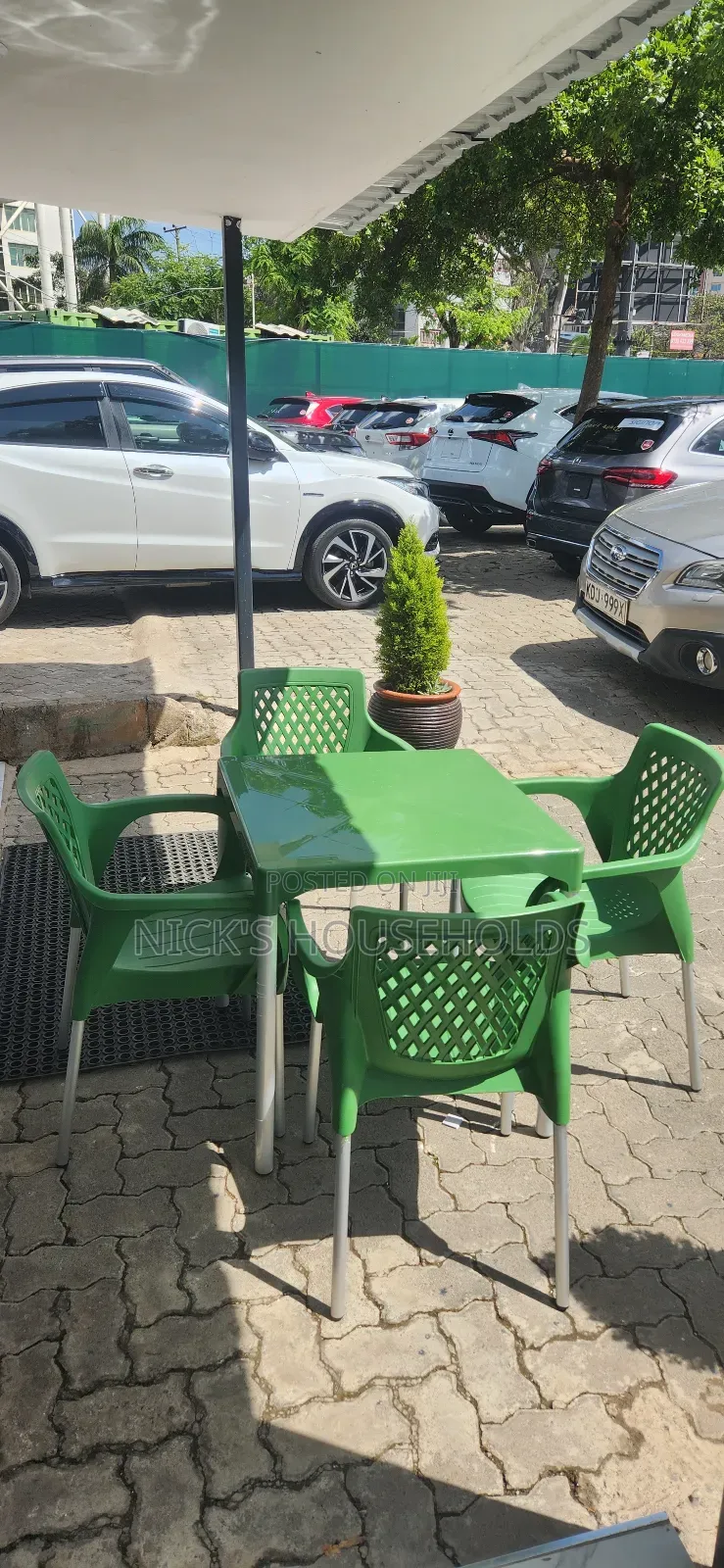 Jungle Green Plastic Chair With Metal Legs With Plastic Table Set