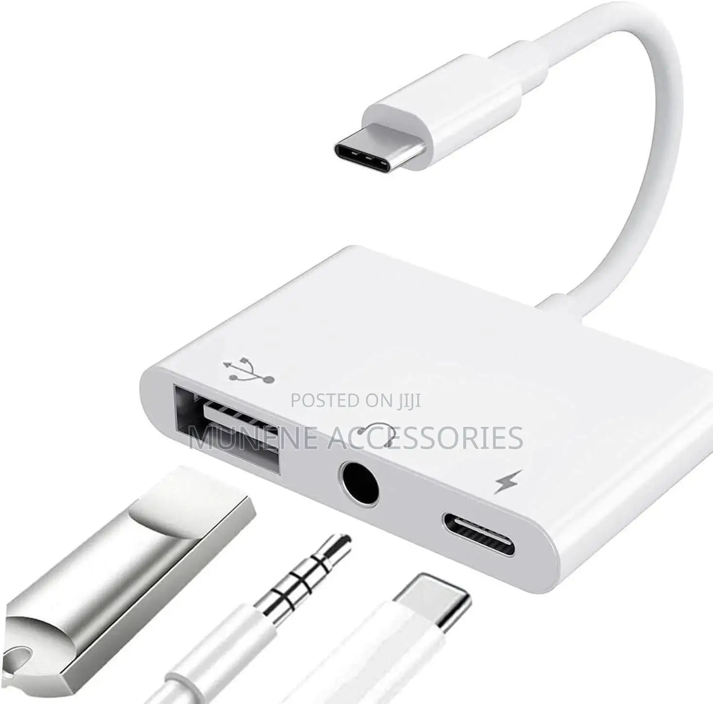 3-in-1 Usb C to Usb-a Otg Splitter With 3.5mm Audio Jack and Pd Fast