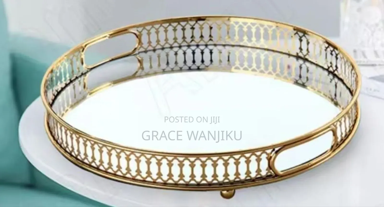 *Vanity Round Decorative Gold Vintage Tray Mirror