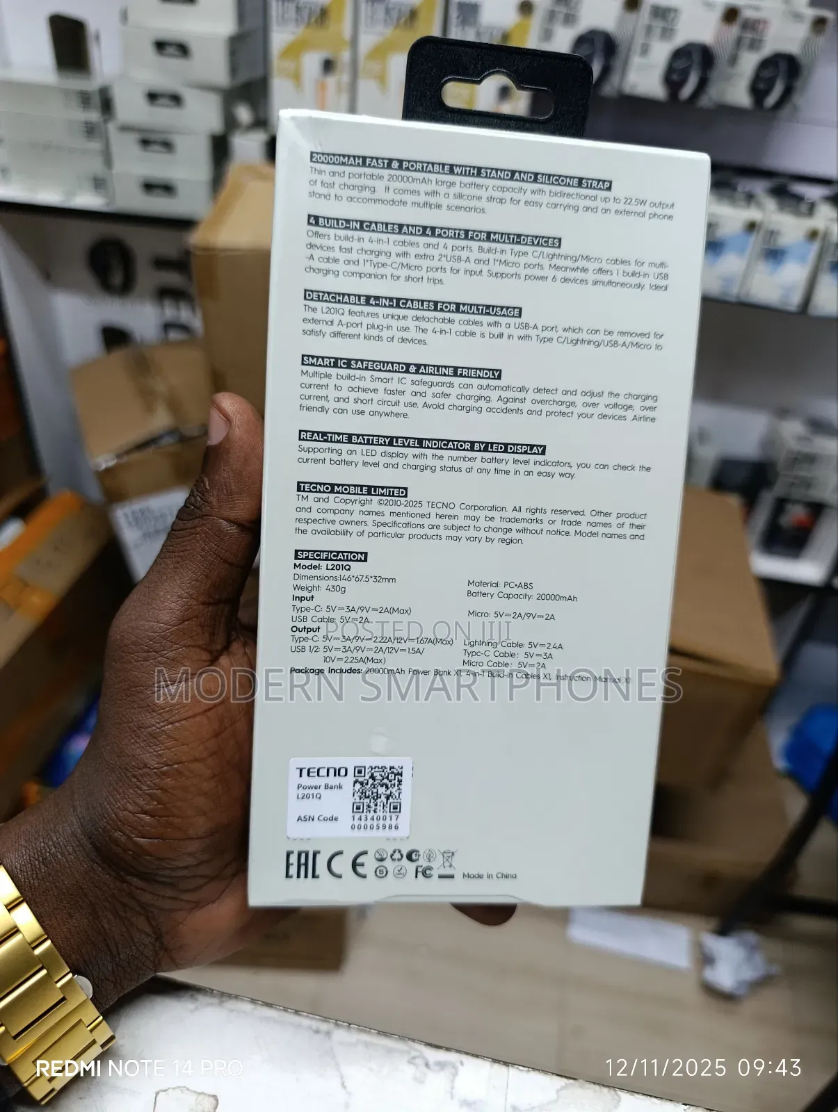 Tecno 20000 Mah 22.5w Fast Charging Powerbank