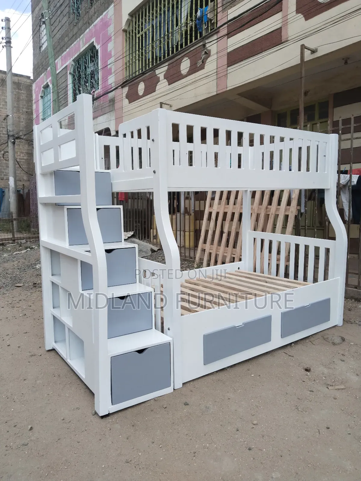 Double Decker Bunk Bed With Storage Shelves.