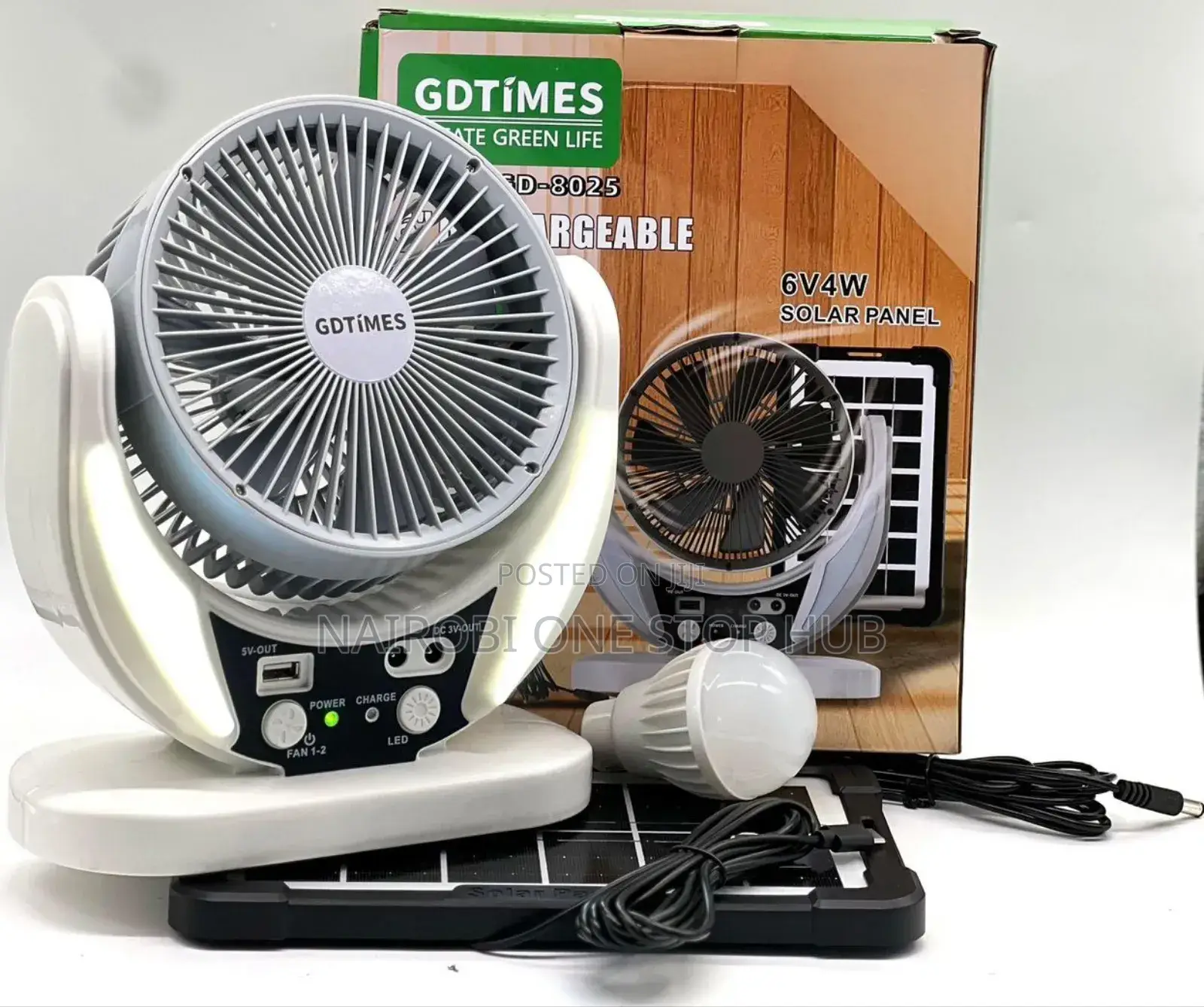 Gdtimes Rechargeable Solar Fan , Model D-8025.