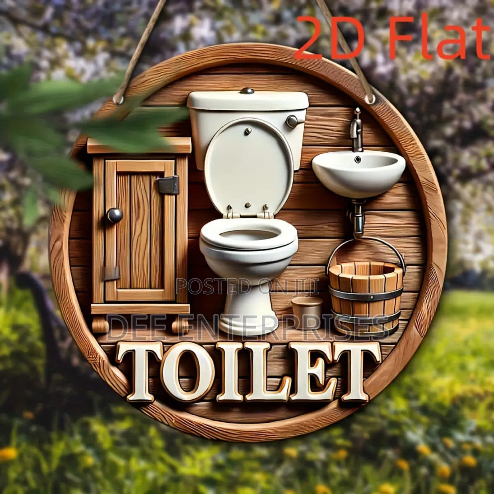 2d Flat Wooden Bathroom Hanging Decor Sign