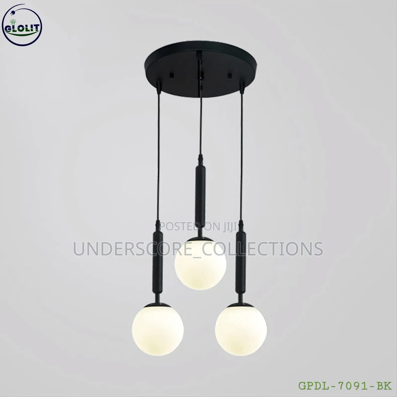 Black Glolit 3-Light Glass Globe Chandelier