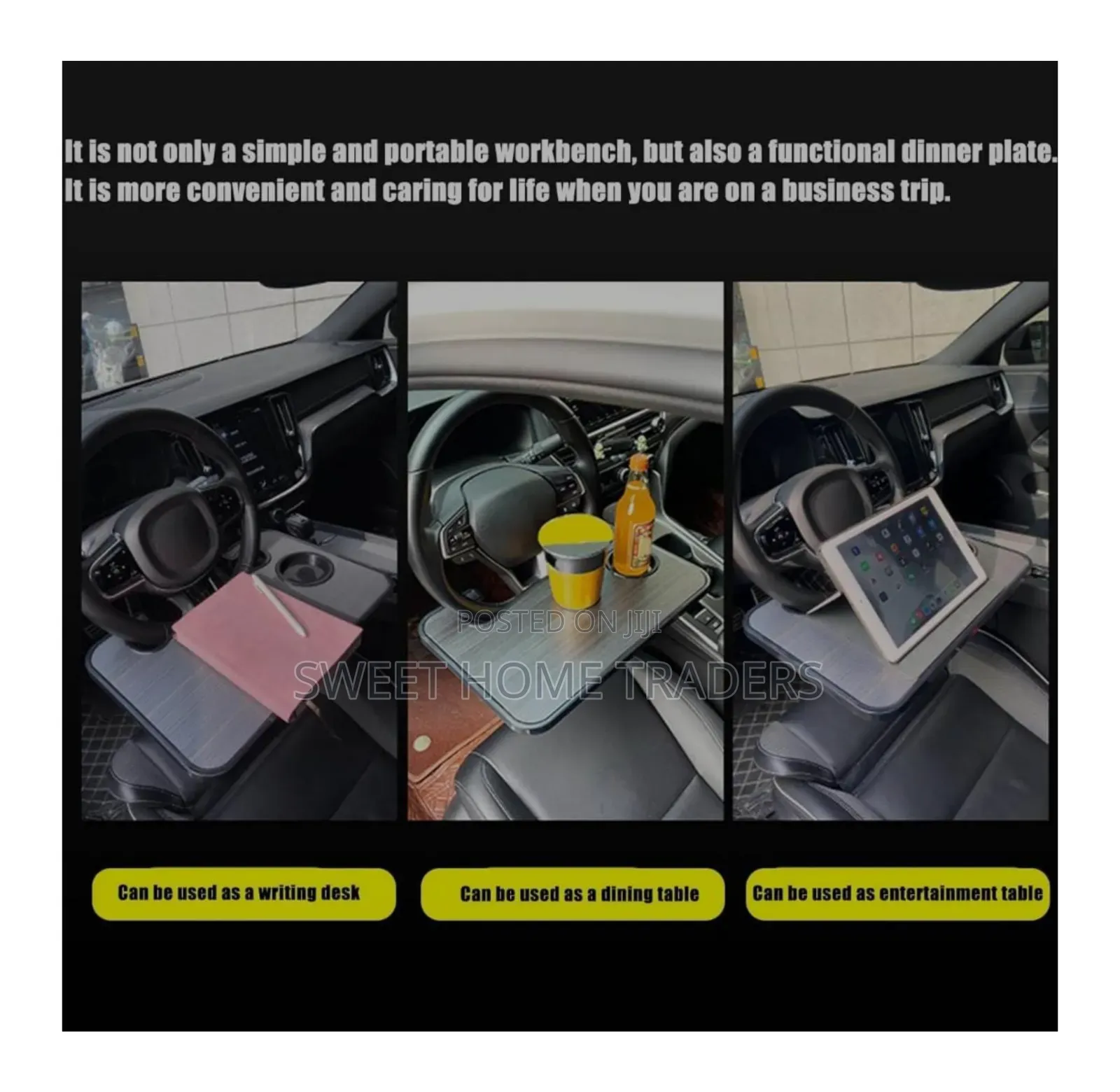*Wooden Slotted Steering Wheel Table Tray