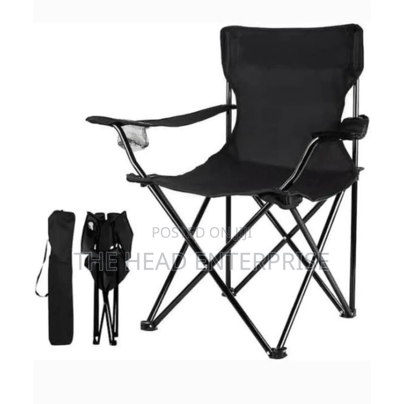 Black Portable Easy to Carry Camping Seat With Cupholder