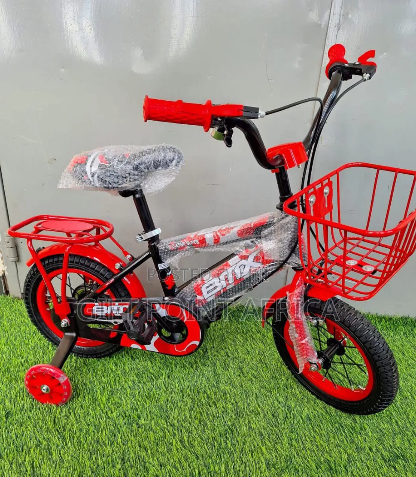 Bmx Kids Bike Size 12 With Adjustable Seat,Bell And Training Wheels
