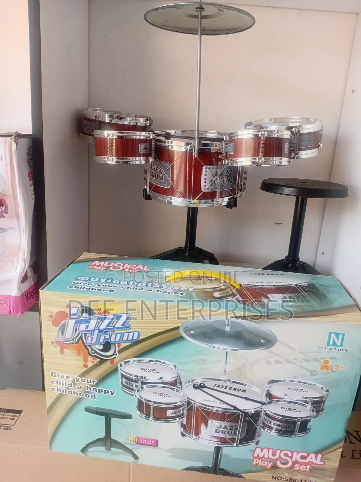 Musical Drum Set With a Stool