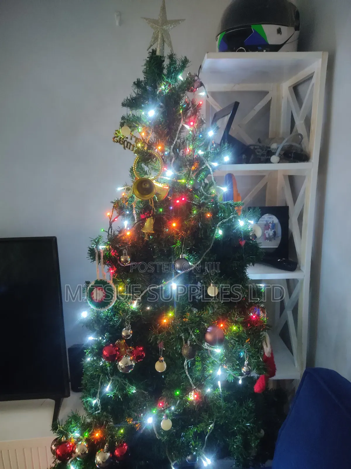 Office/Reception/Home Xmas Tree W/3 Long Lights And Full Decorations