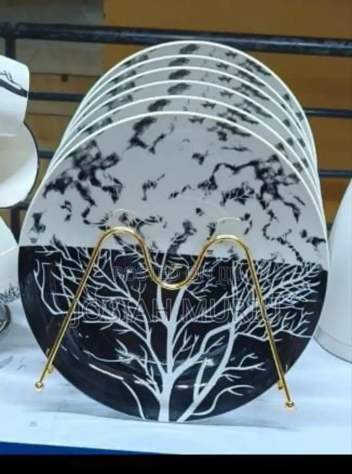 6 Black Ceramic Tree Plates