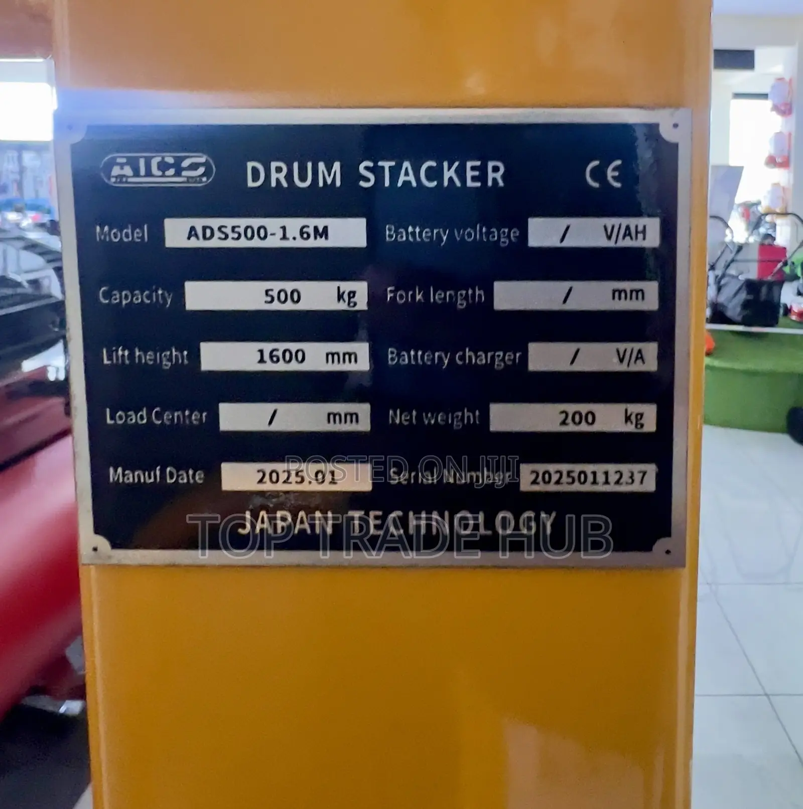 Aico Ads500-1.6m Manual Drum Stacker Lifting Height 1.6 Metres 500kgs