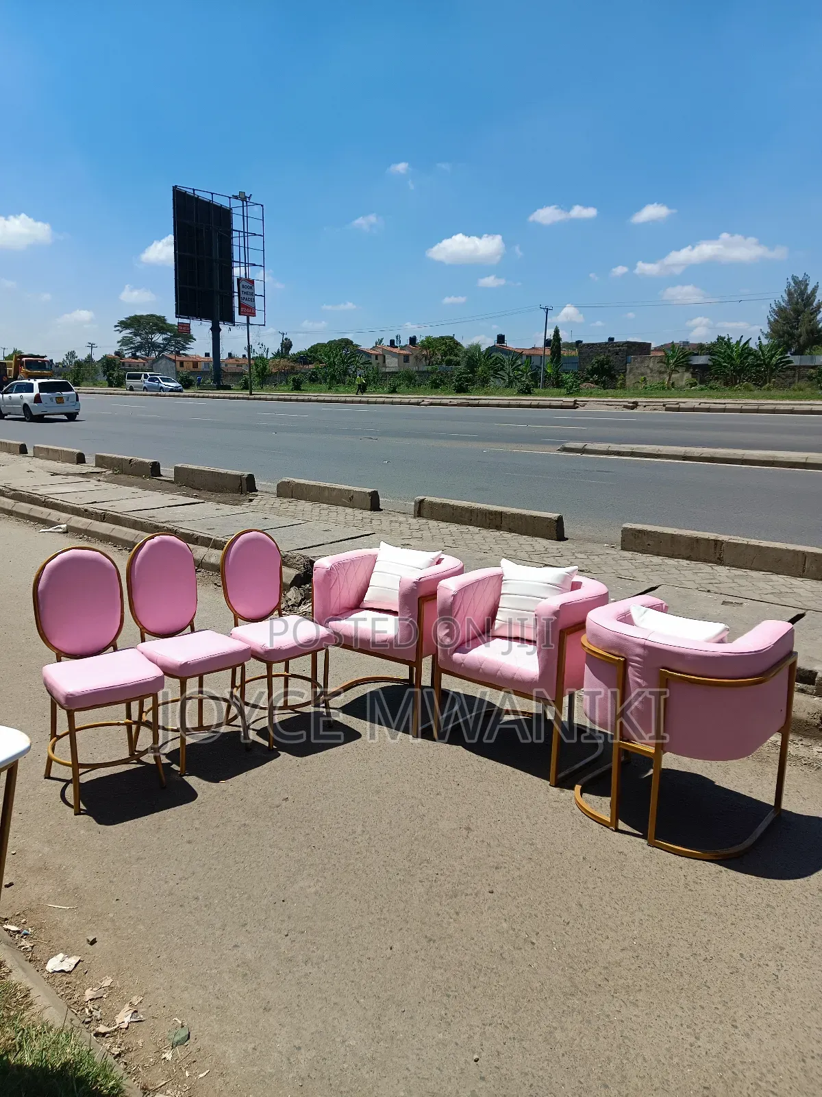 Manicure Seats, 3 for Clients, 3 for Technician, Pink 