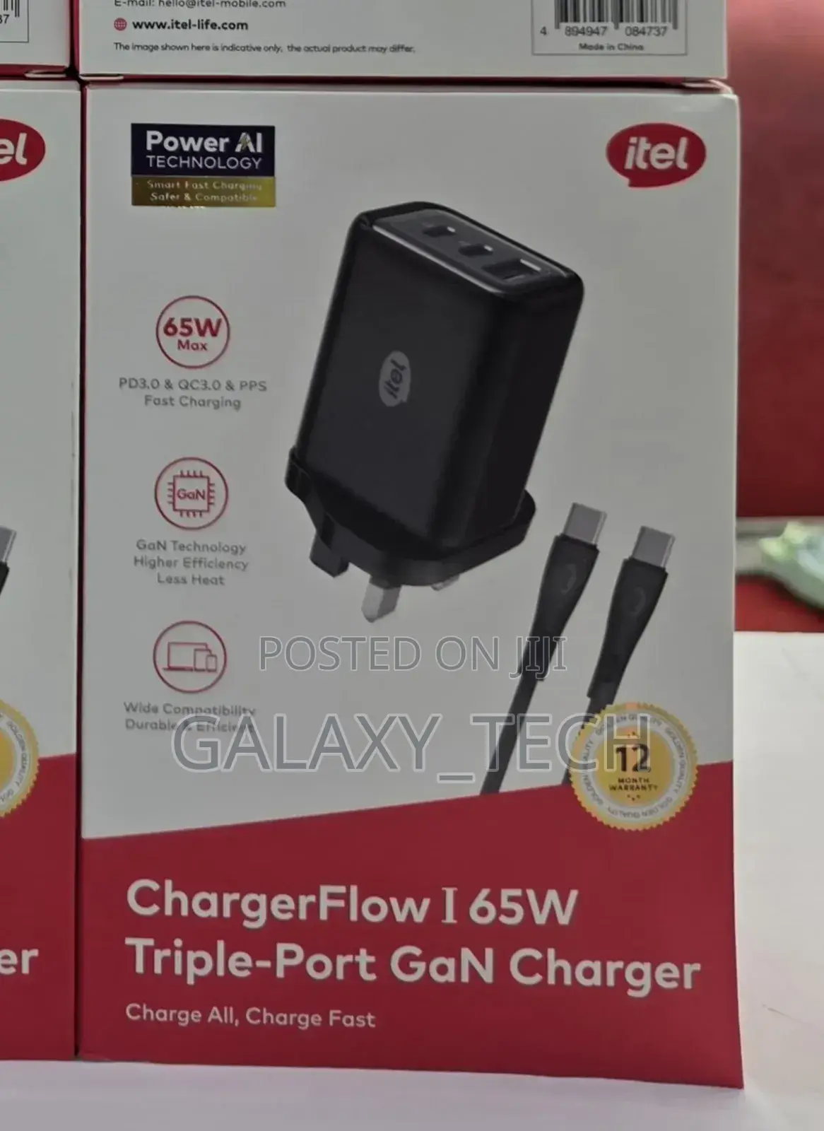 Itel 3 Port Gan Laptop//Phones Charger 65watts
