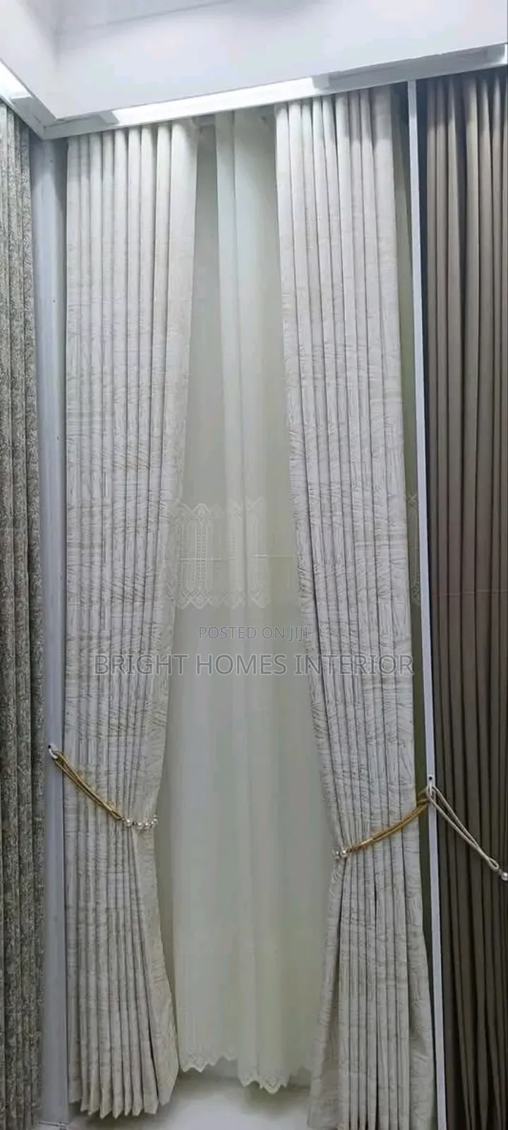 Light Grey Patterned Curtain Available