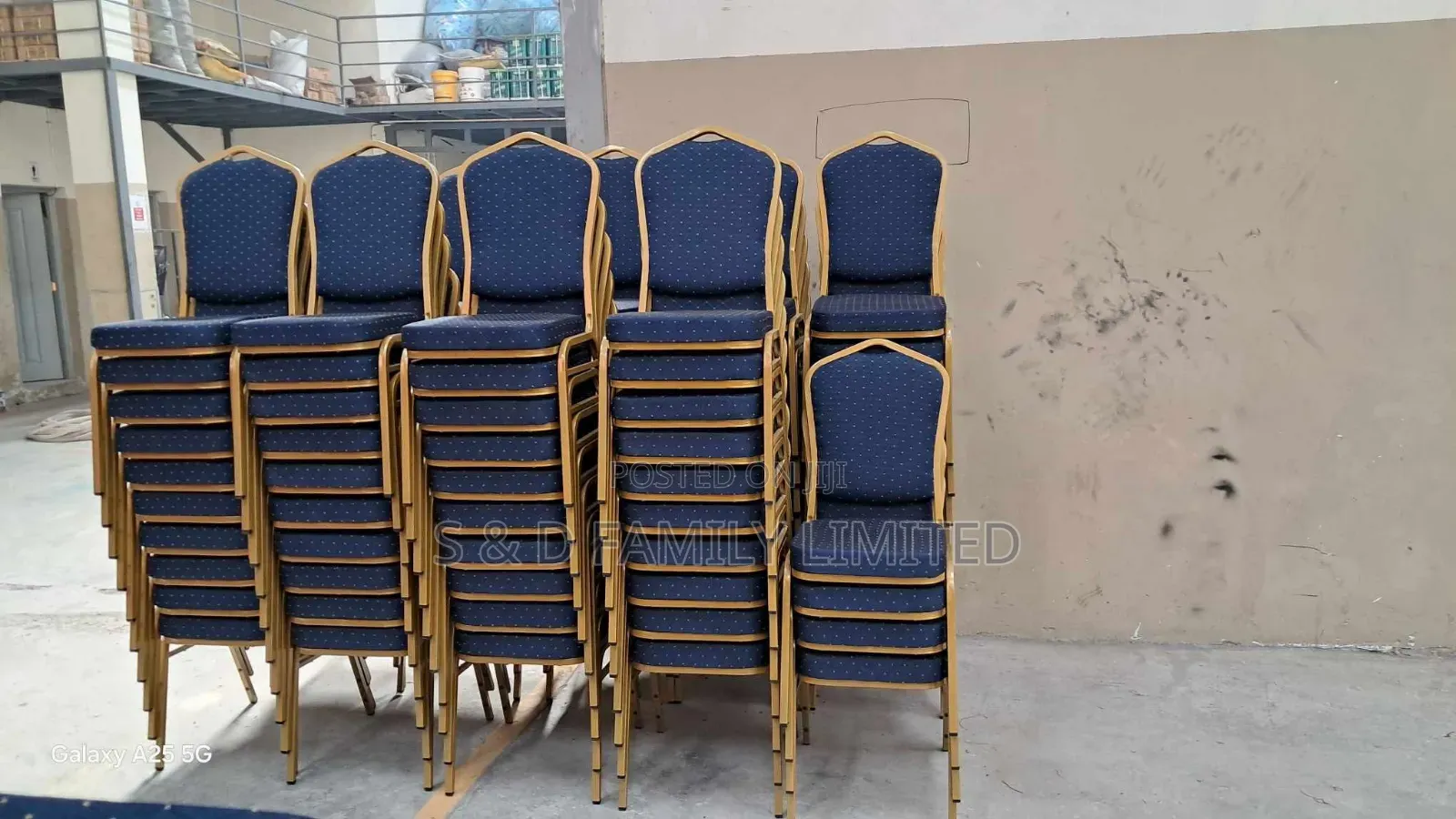 High Density Royal Blue Banquet Chair With Gold Steel Frame