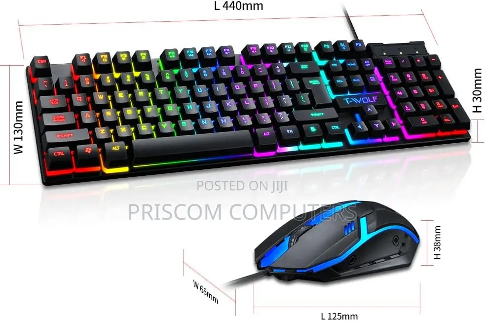 Wired Tf-230 Rainbow Backlit Game Keyboard and Mouse Set