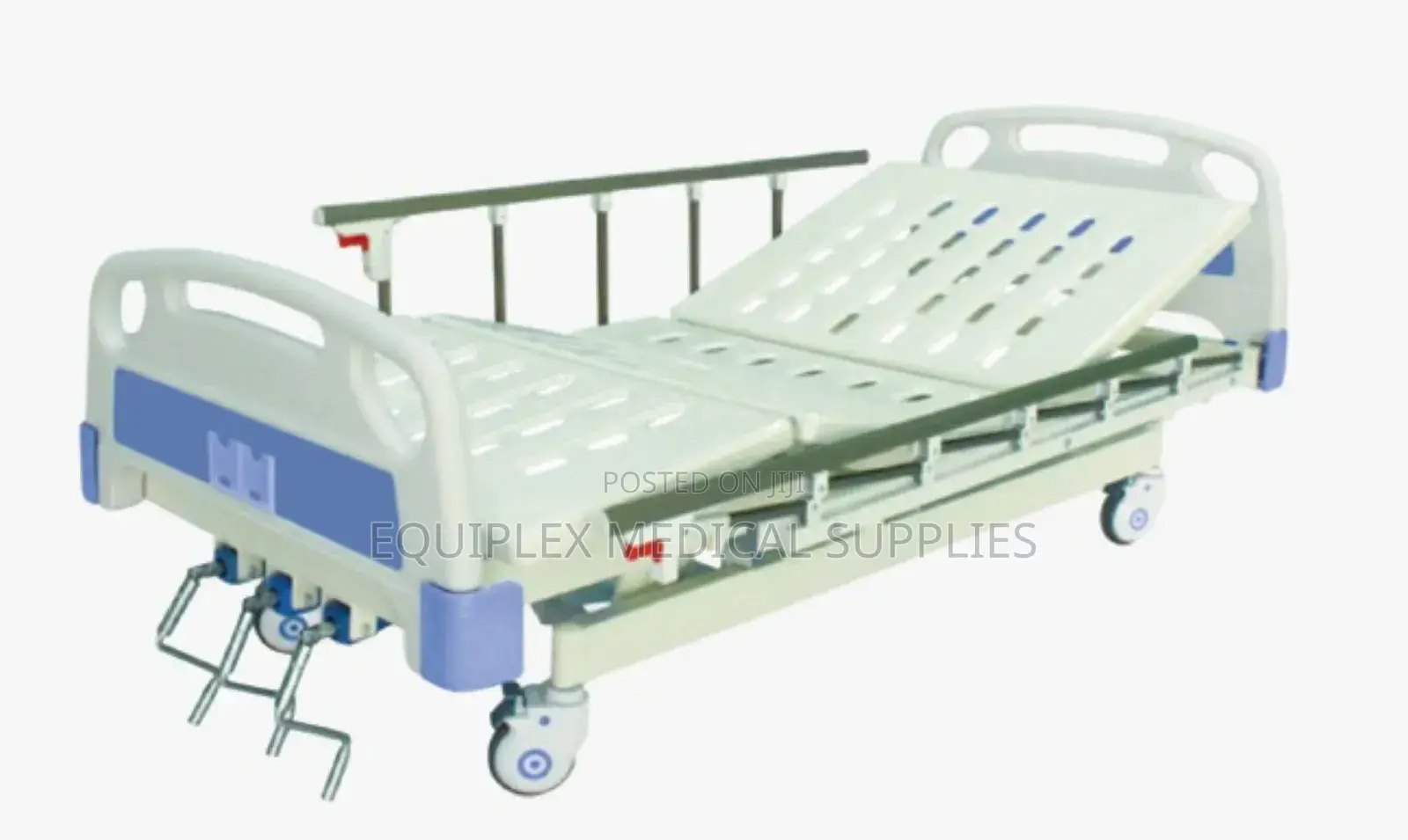 3 Crank Manual Hospital Bed With Mattress, Mackintosh, a Drip Stand