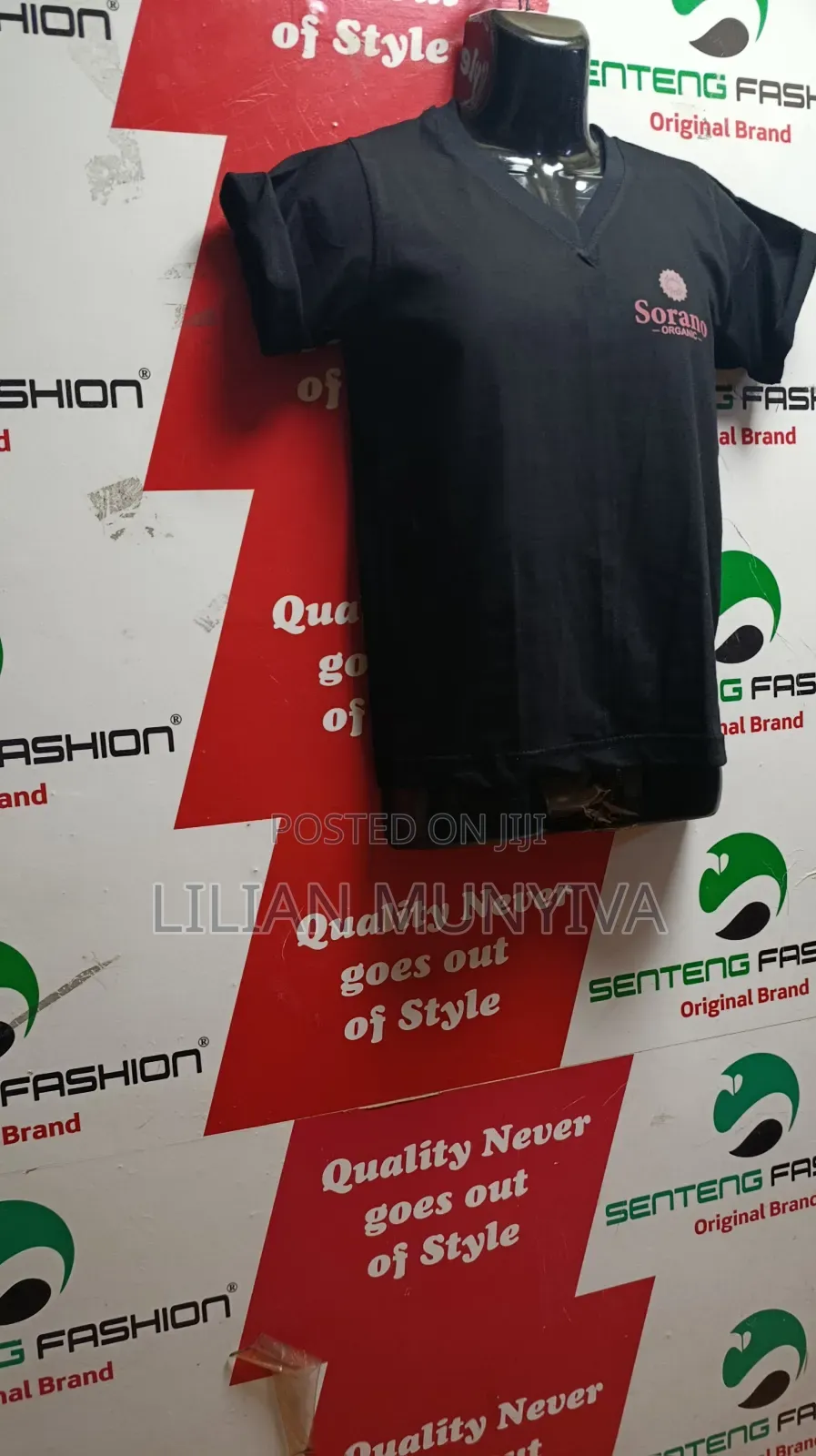 Black Branded B Neck T-Shirt