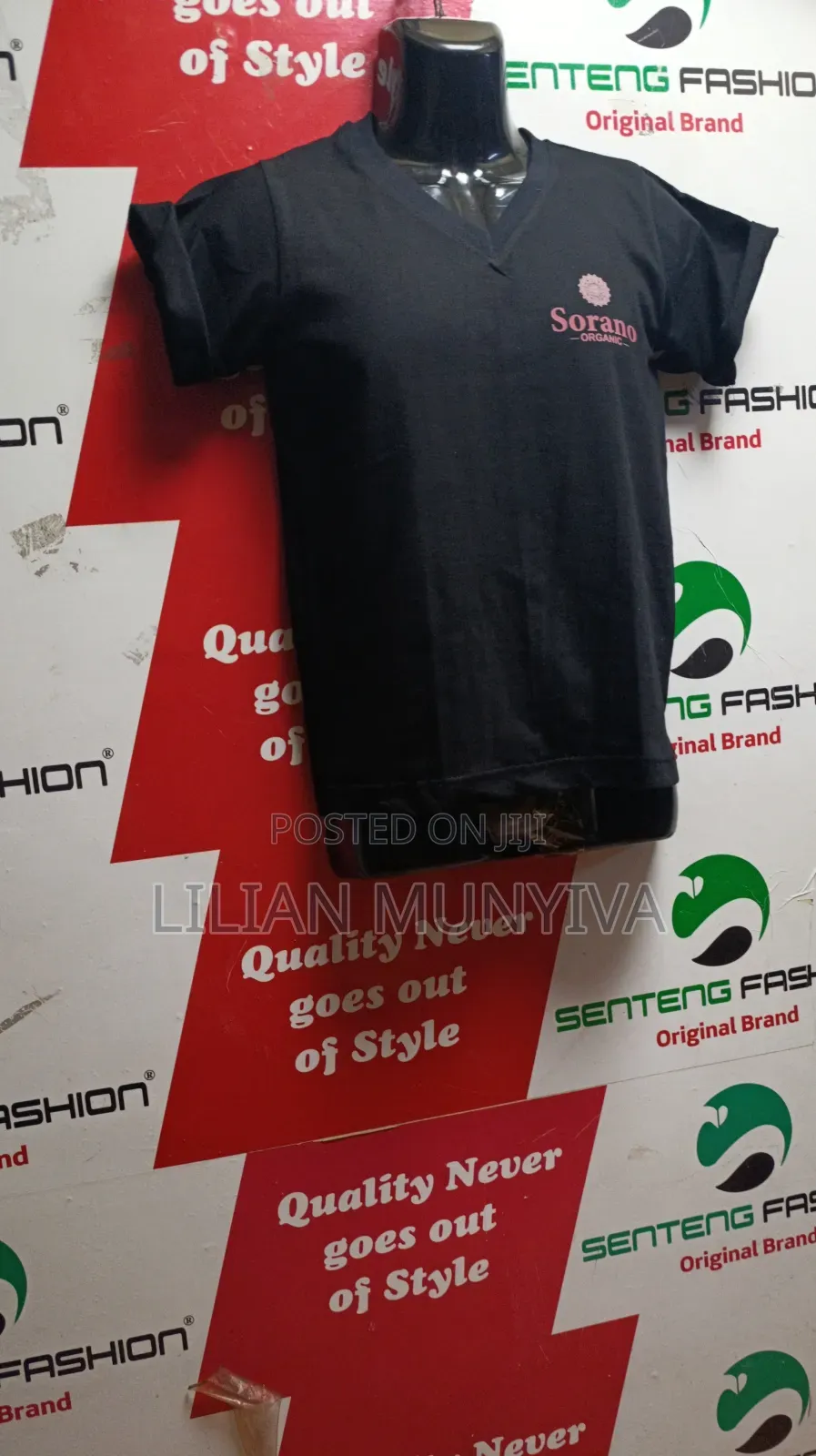 Black Branded B Neck T-Shirt