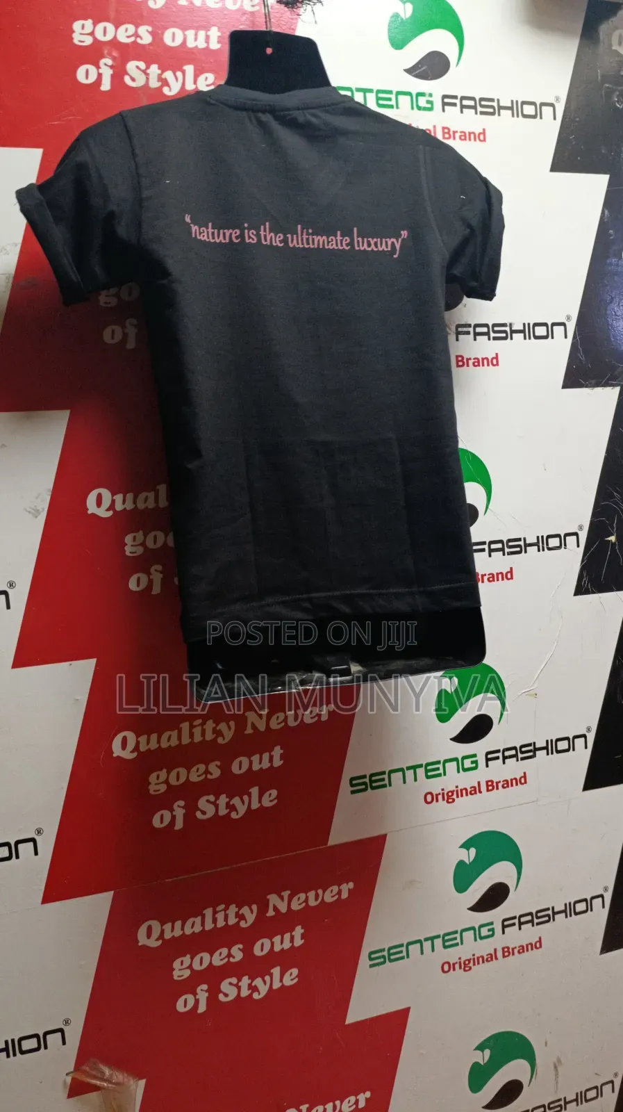Black Branded B Neck T-Shirt