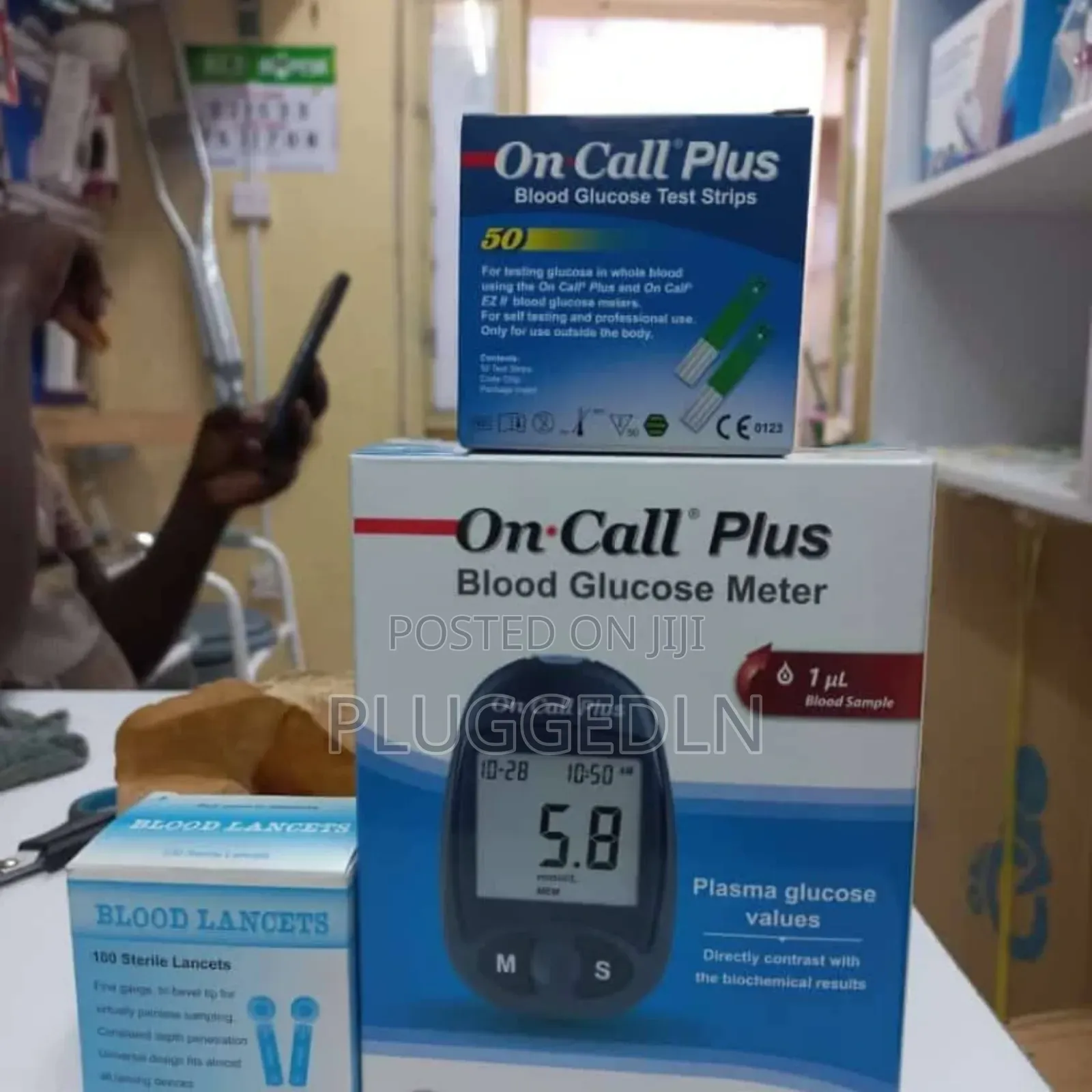 Glucometer + on .Call Plus Blood Glucose Test Strips and Lancet
