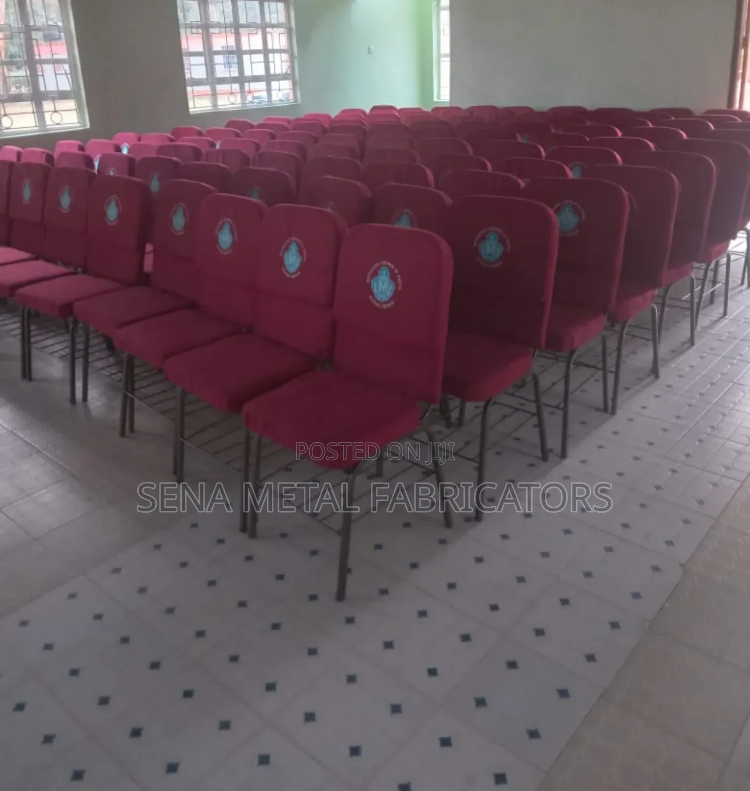 Church Chairs With Powdercoating Metal Frame and Logo.