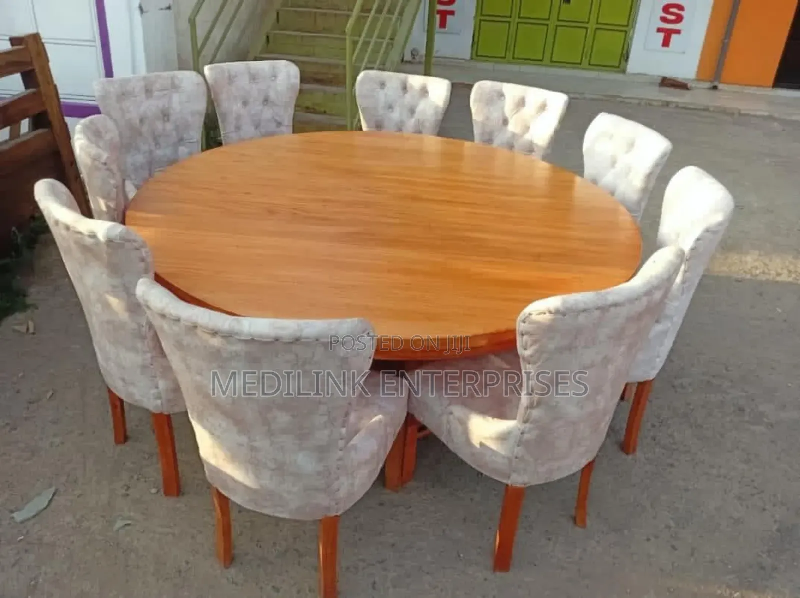 Wooden Upholstered 8-Seater Dinning Table Set