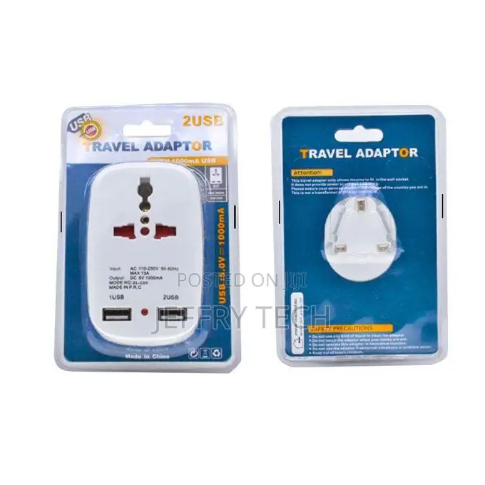 Universal Travel Plug Adapter – 2 Usb Ports, Worldwide Ac Power Ch