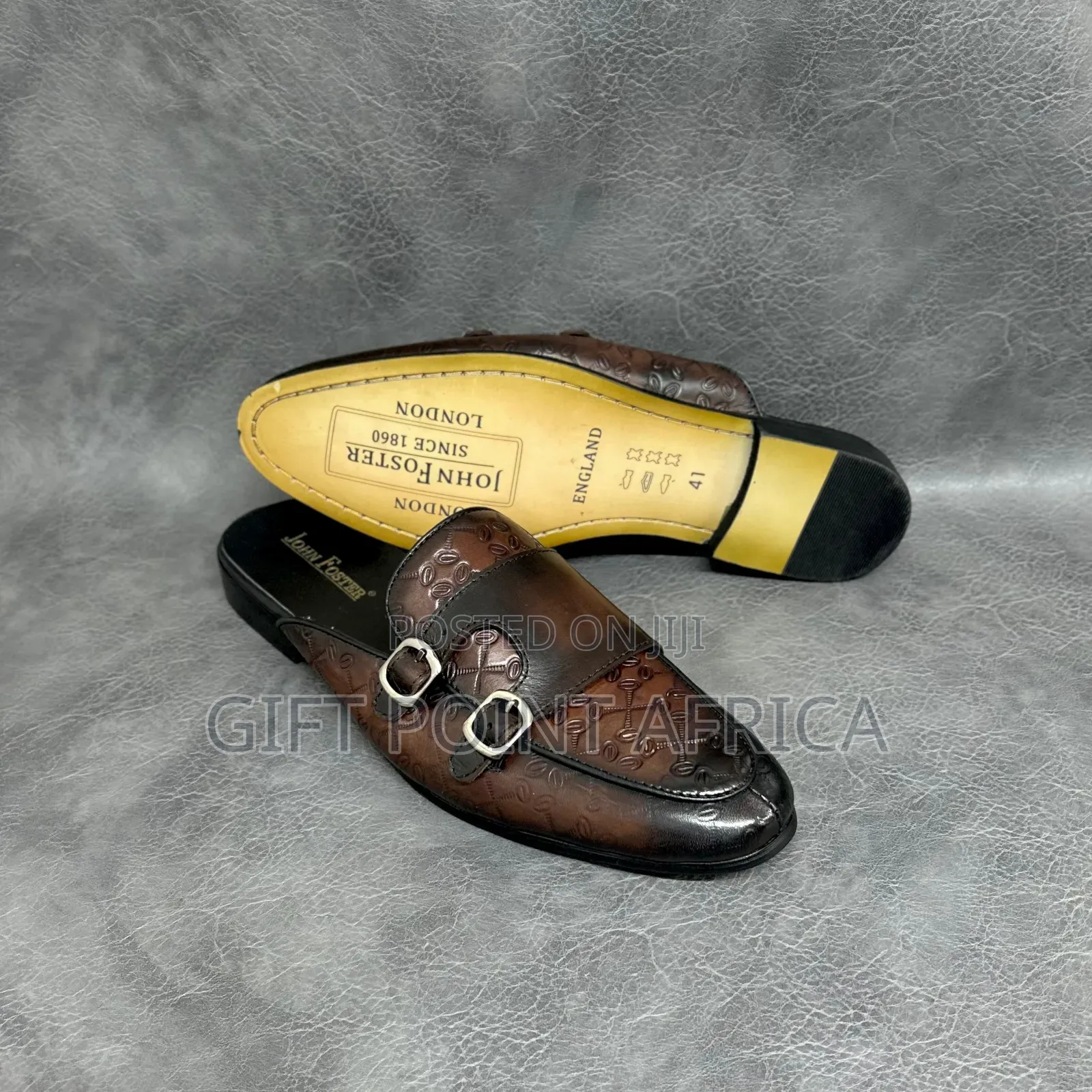 John Foster Leather Double Buckle Monk Strap Mules.