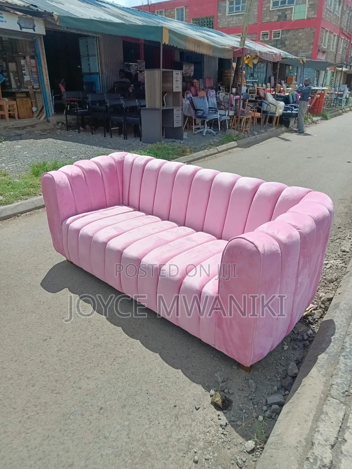 Baby Pink Fancy Sofa, 3 Seater With Pillows 