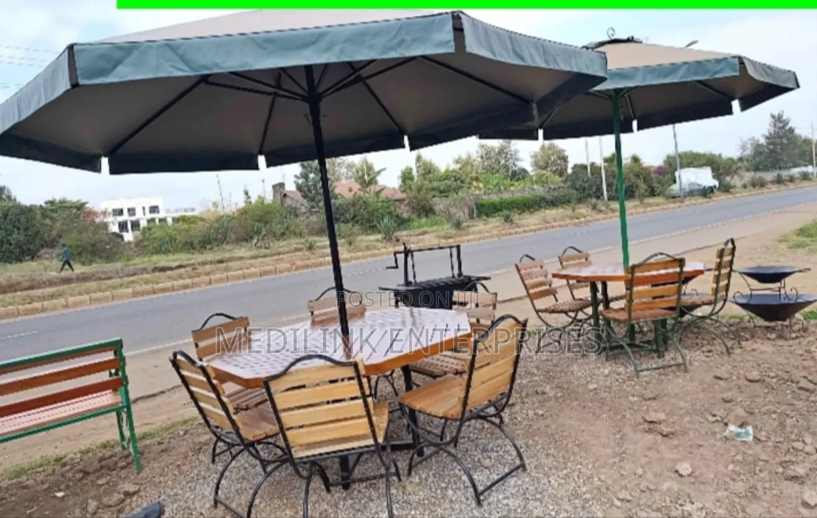 6-Seater Beer Set Outdoor Wooden Metallic