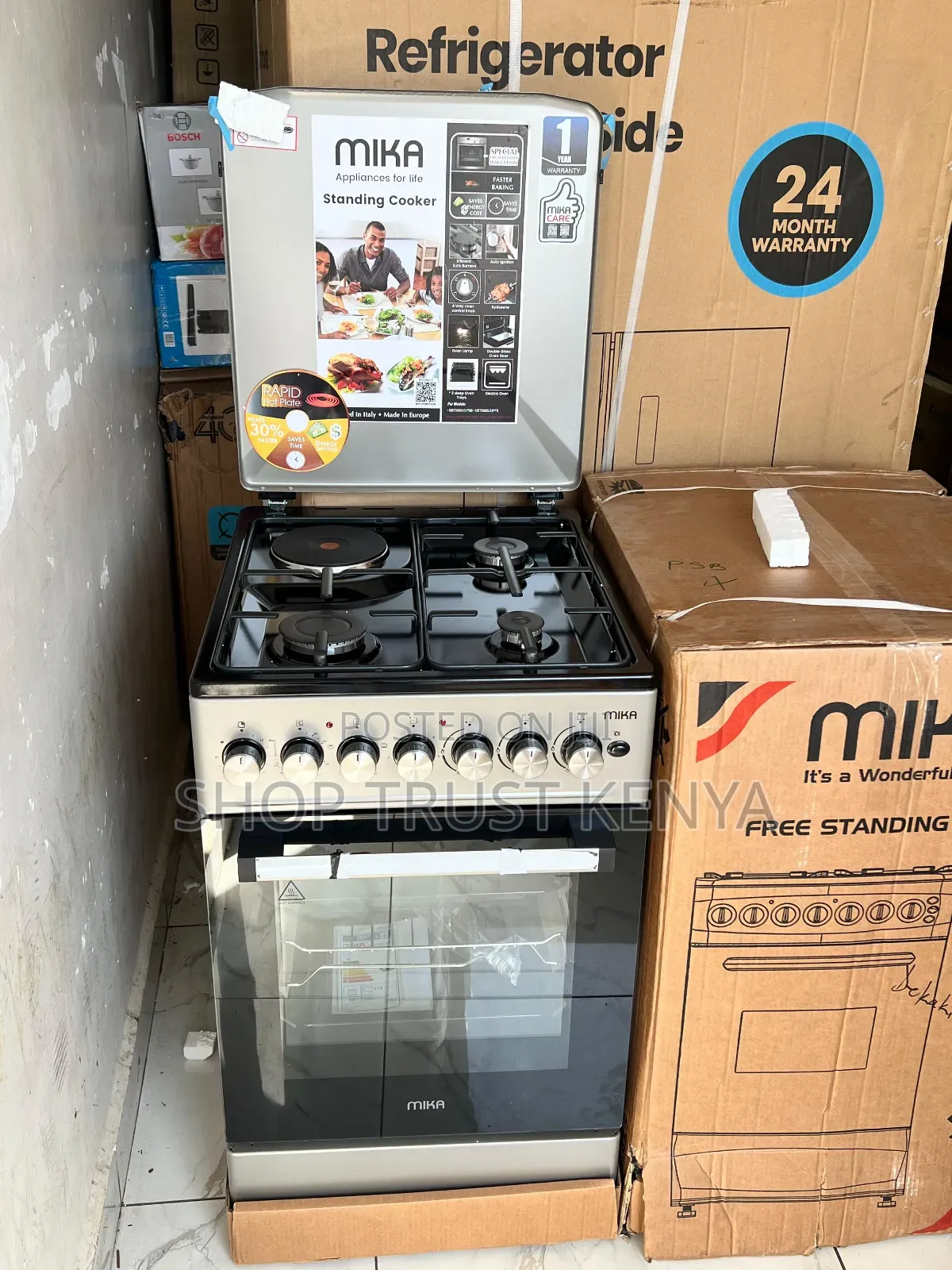 Mika 50 by 60 Standing Cooker 3+1 With Electric Oven Pool Jet Burner