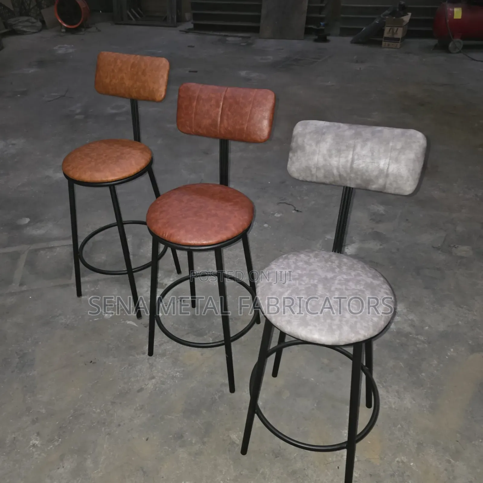Industrial Bar Stool Black Metal Frame.