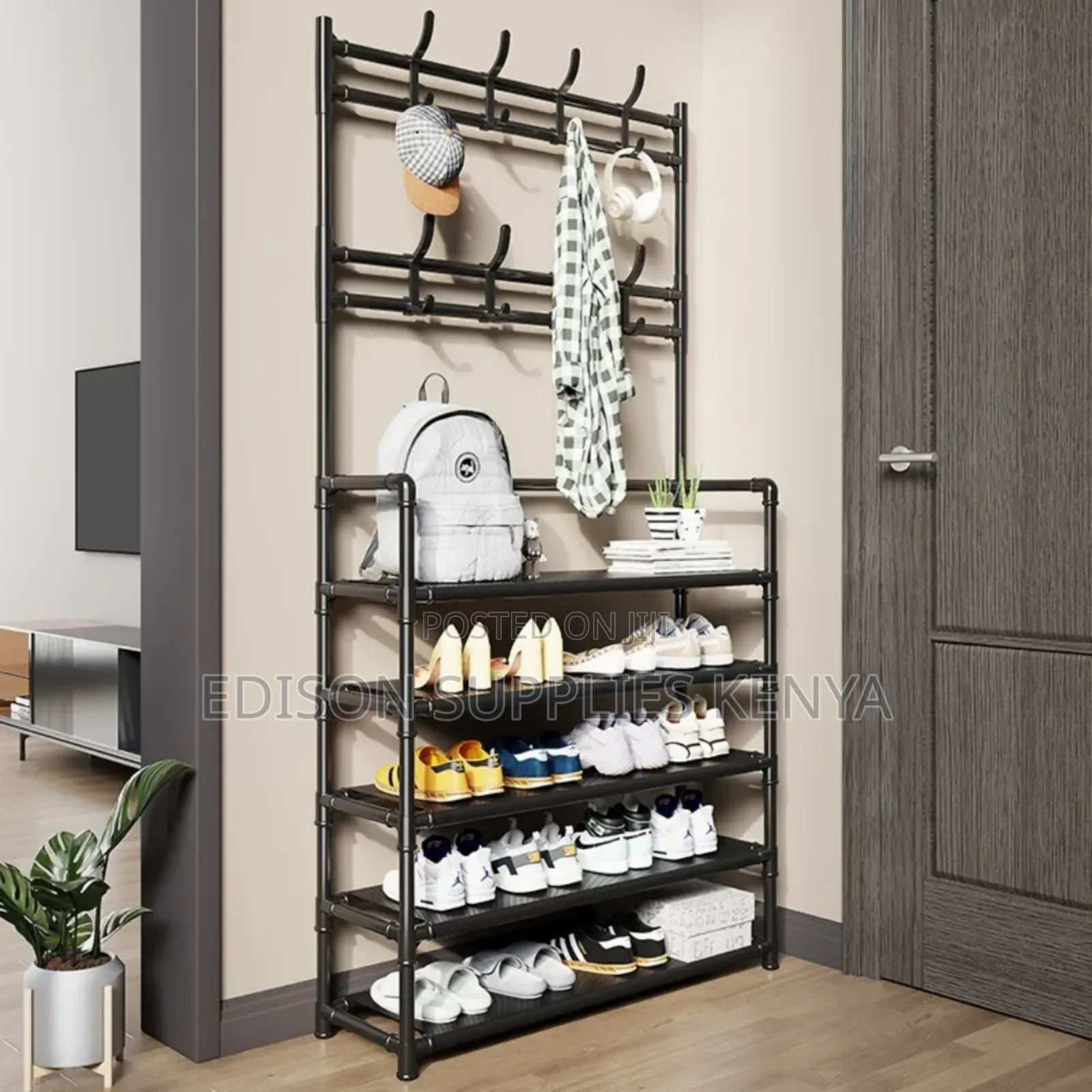 5 Layer Shoe Rack With Hooks Shoe Storage Rack