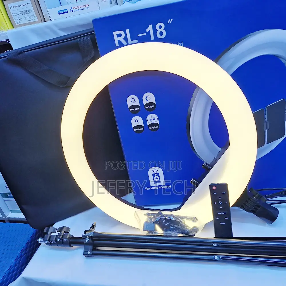 18 Inch 3 Mode Ring Light With 3 Phone Holder Bag, Remote and 2.2m Tri