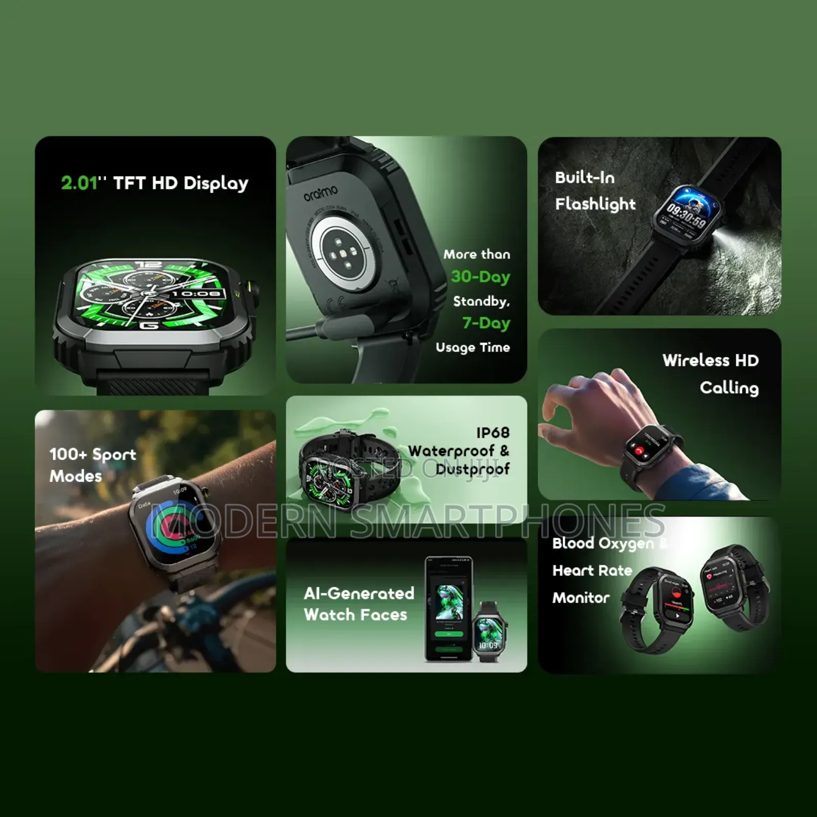 Oraimo Watch Lumos N 2.01'' Hd Display 2 Straps Ip68 Smart Watch